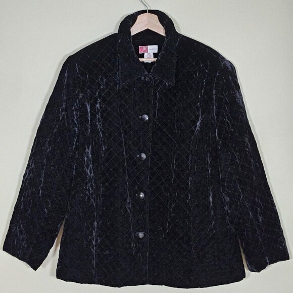 JM Collection Jacket Womens 18W Black Velvet Quilted Buttons Pockets Lined Goth - Picture 1 of 16